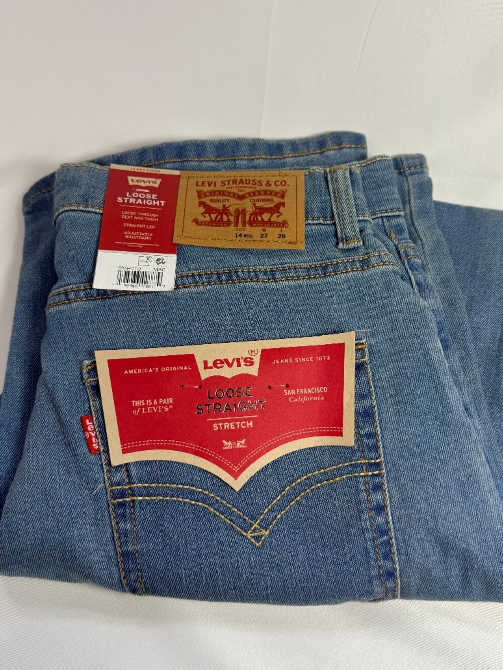 NWT Levi's Loose Straight Stretch Jeans Youth Boys Size 14 Regular 27x29 Blue